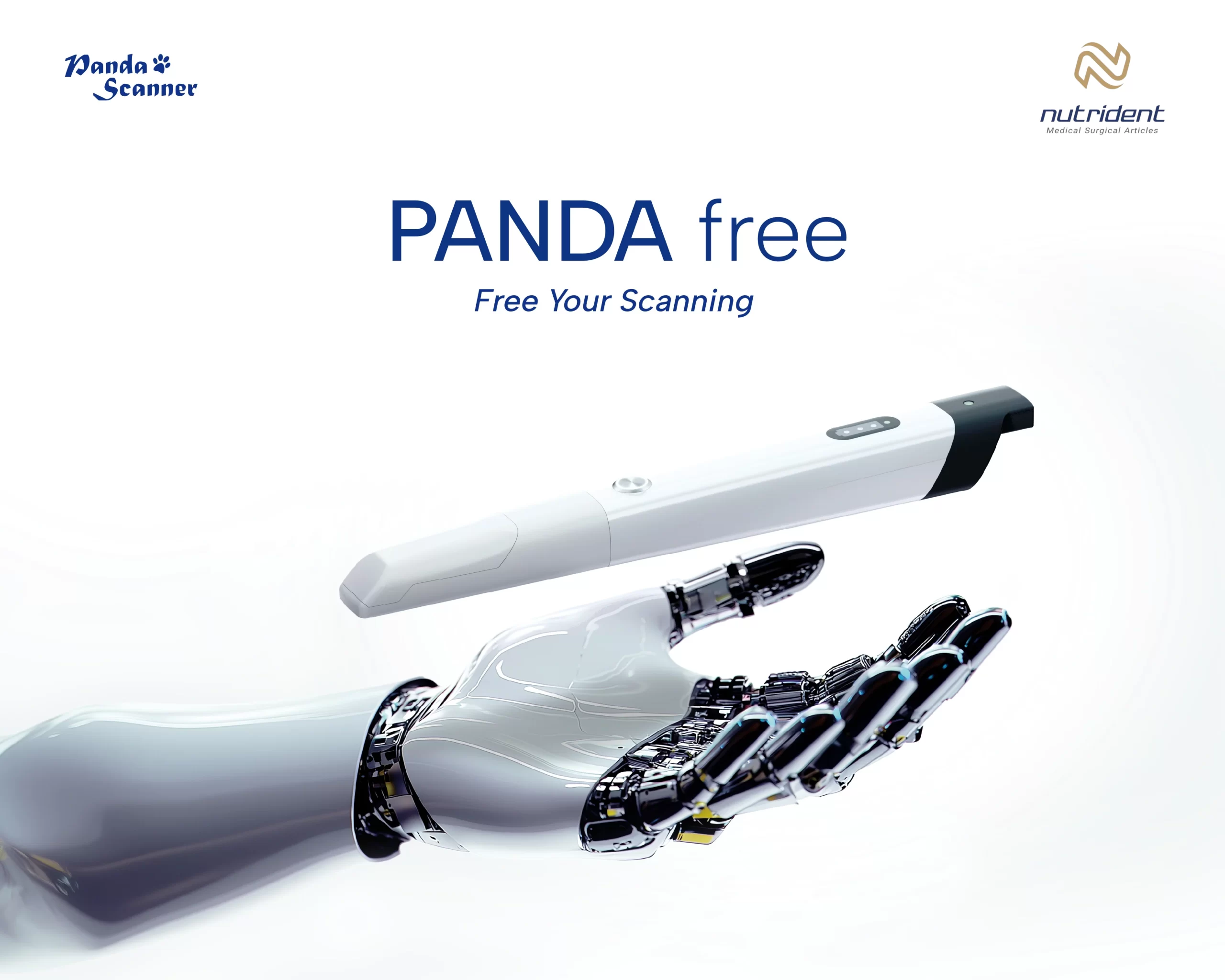 نمای نزدیک اسکنر Panda Free (P6) در دست دندانپزشک برای اسکن دیجیتال